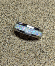 Load image into Gallery viewer, White Glacier Ice Opal Inlay Iridescent Glow Ring - 4/6/8mm wide - Custom - Please choose Ring Material, Size &amp; Width
