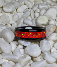 Load image into Gallery viewer, Volcano Red Orange Fire Opal Inlay Iridescent Glow Ring - 6/8mm wide - Custom - Please choose Ring Material, Size &amp; Width
