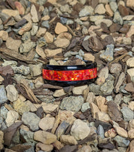 Load image into Gallery viewer, Volcano Red Orange Fire Opal Inlay Iridescent Glow Ring - 6/8mm wide - Custom - Please choose Ring Material, Size &amp; Width

