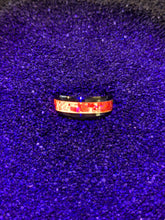 Load image into Gallery viewer, Volcano Red Orange Fire Opal Inlay Iridescent Glow Ring - 6/8mm wide - Custom - Please choose Ring Material, Size &amp; Width
