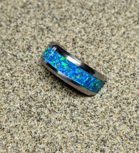 Load image into Gallery viewer, Turquoise Fire Opal Inlay Iridescent Glow Ring - 4/6/8mm wide - Custom - Please choose Ring Material, Size &amp; Width
