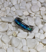 Load image into Gallery viewer, Turquoise Fire Opal Inlay Iridescent Glow Ring - 4/6/8mm wide - Custom - Please choose Ring Material, Size &amp; Width
