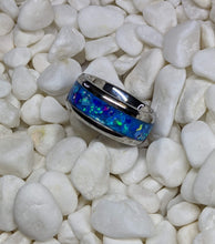 Load image into Gallery viewer, Turquoise Fire Opal Inlay Iridescent Glow Ring - 4/6/8mm wide - Custom - Please choose Ring Material, Size &amp; Width
