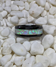 Load image into Gallery viewer, White Glacier Ice Opal Inlay Iridescent Glow Ring - 4/6/8mm wide - Custom - Please choose Ring Material, Size &amp; Width
