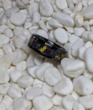 Load image into Gallery viewer, Uncut Emerald, Ruby and 24k Gold Inlay Iridescent Glow Ring - 6/8mm wide - Custom - Please choose Ring Material, Size &amp; Width
