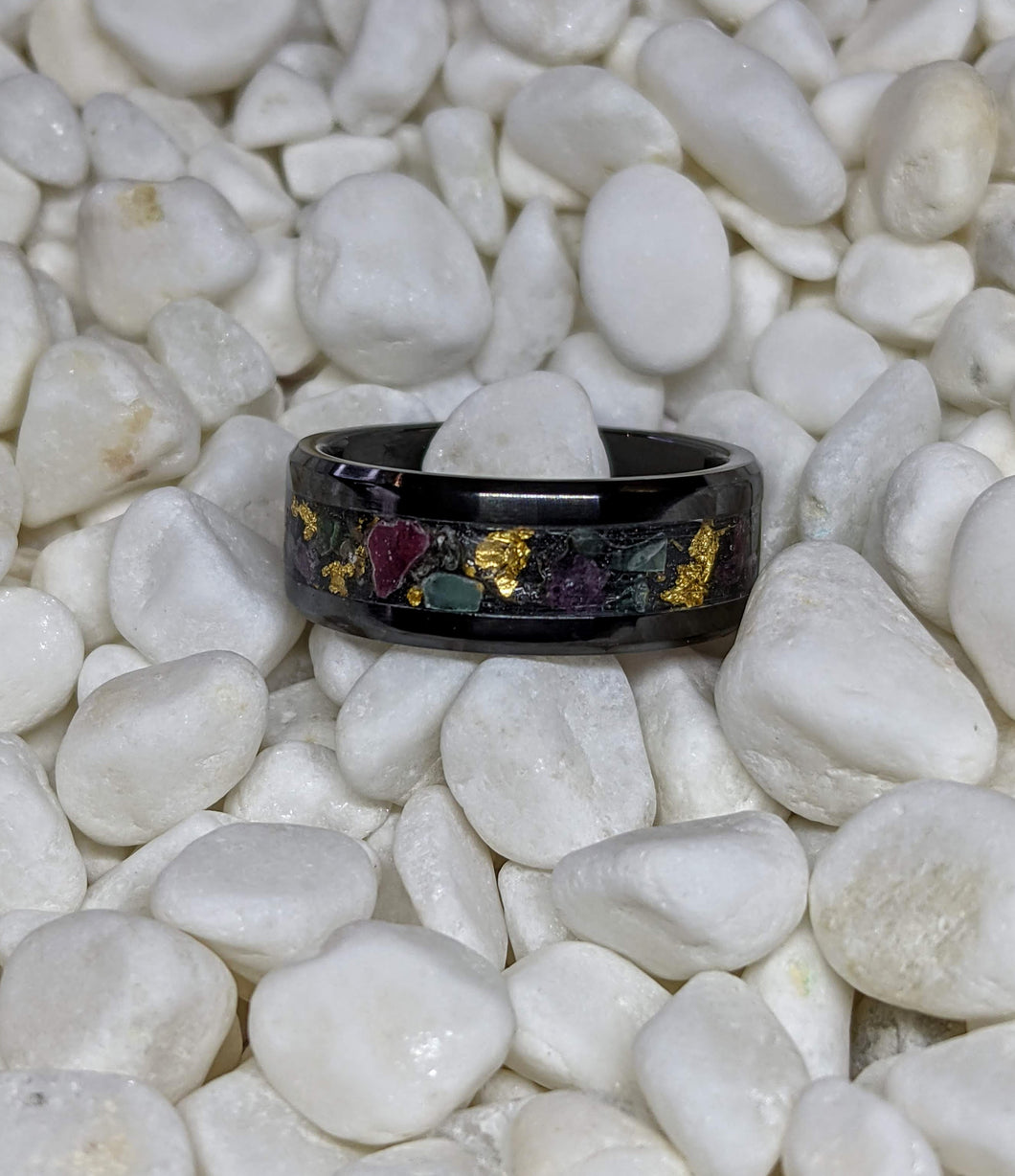 Uncut Emerald, Ruby and 24k Gold Inlay Iridescent Glow Ring - 6/8mm wide - Custom - Please choose Ring Material, Size & Width
