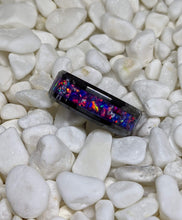 Load image into Gallery viewer, The Galaxy Ring Fire Opal Inlay Iridescent Glow Ring - 8mm wide - Custom - Choose Ring Material and Size
