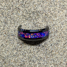 Load image into Gallery viewer, The Galaxy Ring Fire Opal Inlay Iridescent Glow Ring - 8mm wide - Custom - Choose Ring Material and Size
