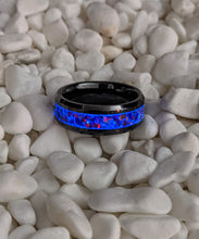 Load image into Gallery viewer, The Galaxy Ring Fire Opal Inlay Iridescent Glow Ring - 8mm wide - Custom - Choose Ring Material and Size

