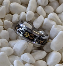 Load image into Gallery viewer, Steampunk Watch Parts Gears Mechanical Inlay Glow Ring - 8mm - Please choose Ring Material &amp; Size

