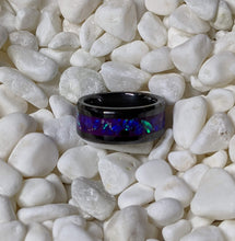 Load image into Gallery viewer, Purple Fire Opal Inlay Iridescent Glow Ring - 4/6/8mm wide - Custom - Please choose Ring Material, Size &amp; Width
