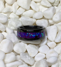 Load image into Gallery viewer, Purple Fire Opal Inlay Iridescent Glow Ring - 4/6/8mm wide - Custom - Please choose Ring Material, Size &amp; Width
