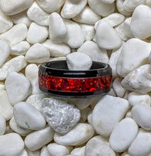 Load image into Gallery viewer, Red Fire Opal Inlay Iridescent Glow Ring - 4/6/8mm wide - Custom - Please choose Ring Material, Size &amp; Width
